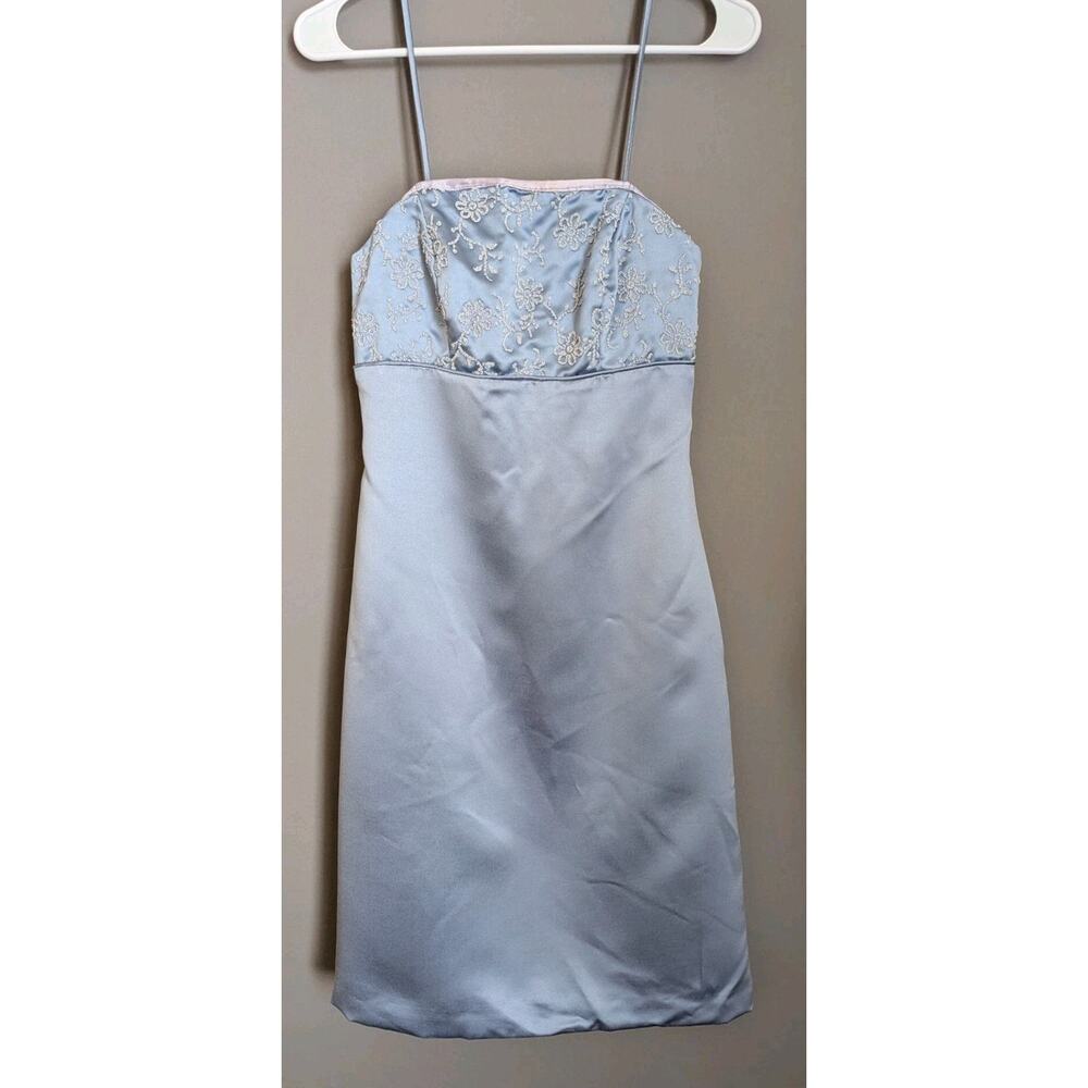 Vntg JC Penney Light Blue Satin Beaded Mini Dress Size 6 Y2K 90s Prom Formal